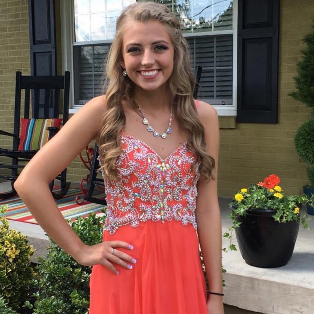 Coral/Orange Prom Dress with Rhinestone on Bust